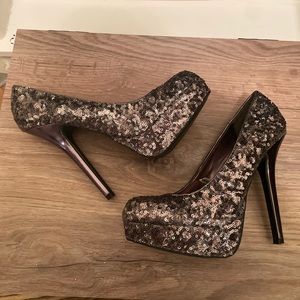 Stunning Silver Sequin Platform Stilettos